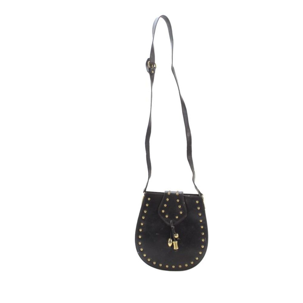 Escada Womens Leather Studded Snap Closure Shoulder Handbag Black